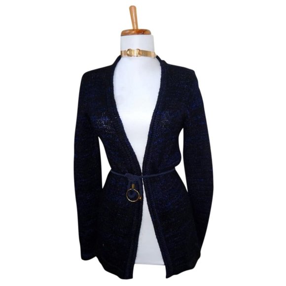 EUC- NARCISO RODRIGUEZ Navy Blue Long Sleeve V-Neck Open Belted Cardigan Size XS - Picture 1 of 8
